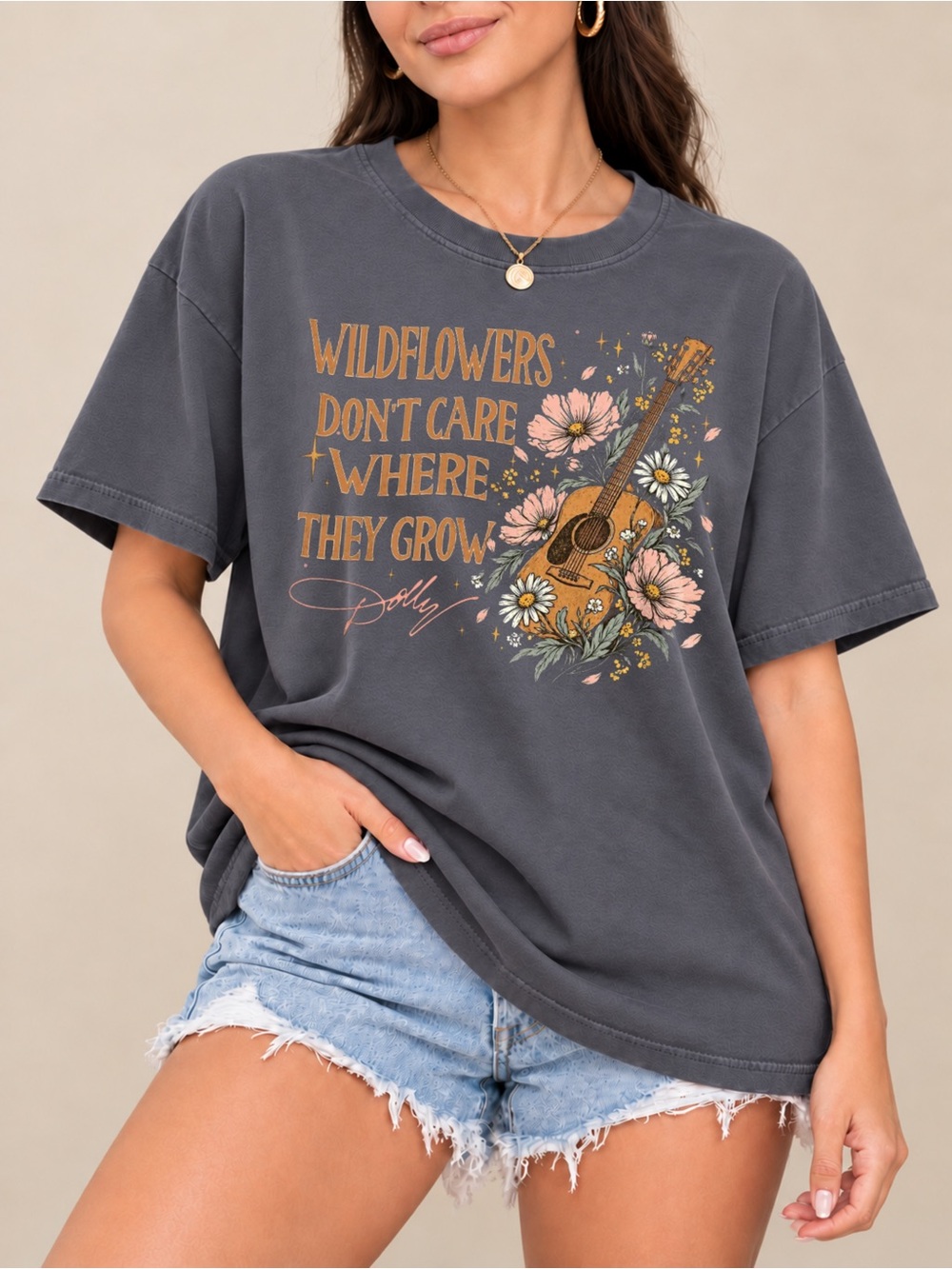 Wildflowers Don’t Care Where They Grow Tee Dolly Floral Cowgirl Unisex T-shirt